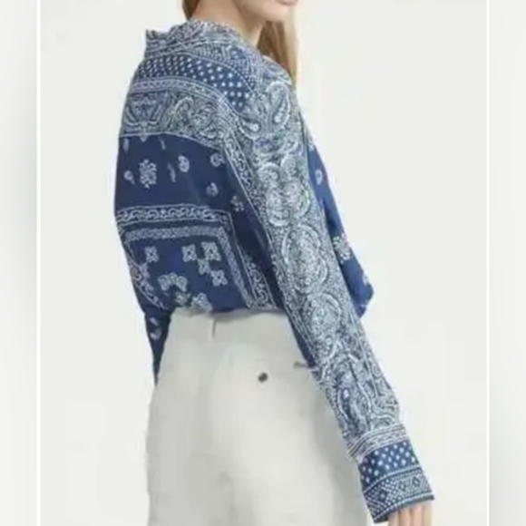 Polo Ralph Lauren Women's Paisley Loose Fit Light Shirt Top Size Large L Blue - Picture 4 of 4